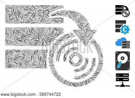 Dash Collage Based On Database Backup Icon. Mosaic Vector Database Backup Is Designed With Scattered
