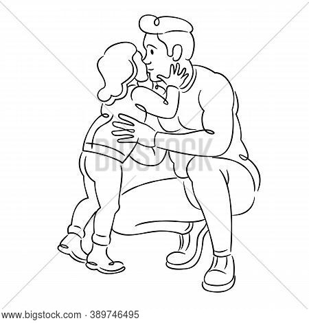 Young Male Father With A Baby Son In His Arms, Hugs And Kiss. Continuous Single Line.flat Sketch Lin