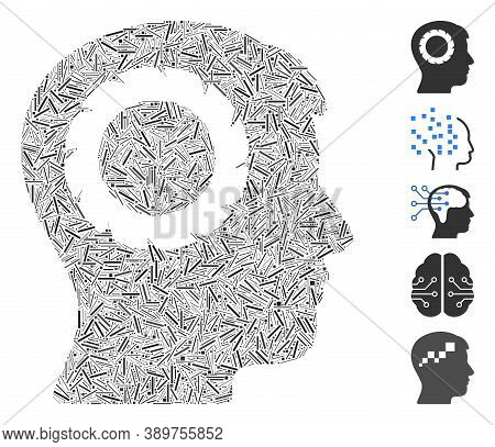 Line Mosaic Based On Human Memory Wheel Icon. Mosaic Vector Human Memory Wheel Is Created With Rando