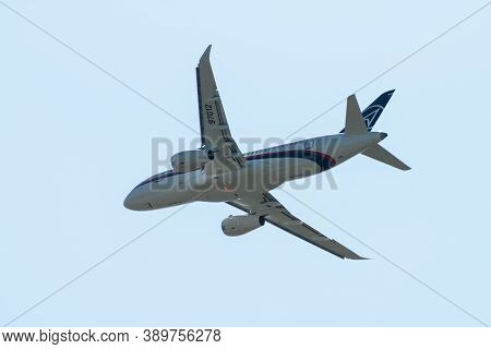 August 30, 2019. Zhukovsky, Russia. Russian Short-range Narrow-body Passenger Aircraft  Sukhoi Super