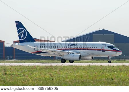 August 30, 2019. Zhukovsky, Russia. Russian Short-range Narrow-body Passenger Aircraft  Sukhoi Super