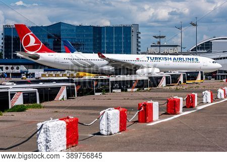 July 2, 2019, Moscow, Russia. Airplane Airbus A330-300 Turkish Airlines At Vnukovo Airport In Moscow