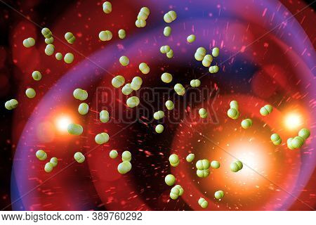 Microscope Close Up Of Meningitis Bacteria, Also Known As Meningococcus 3d Illustration