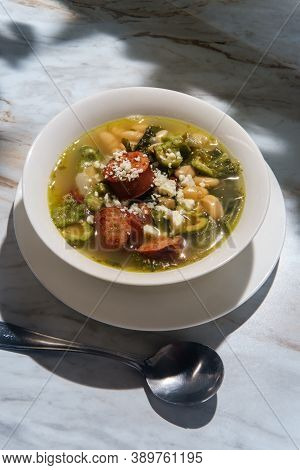 Mediterranean Green Castelvetrano Escarole Navy Bean And Sausage Soup