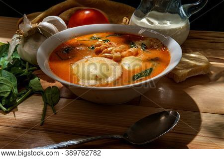 Creamy Italian Cheese Ravioli Soup With Cannellini Beans And Spinach