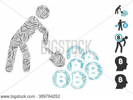 Line Mosaic Based On Person Mining Bitcoins Icon. Mosaic Vector Person Mining Bitcoins Is Created Wi