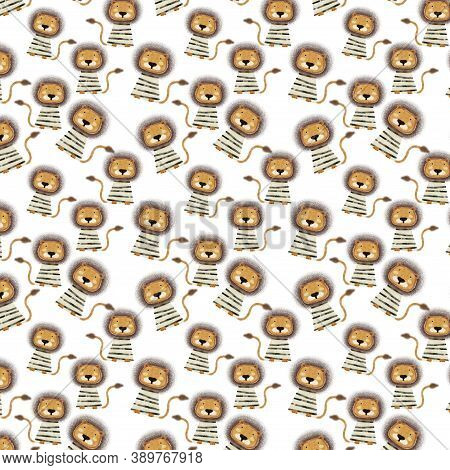 Cute Lion Cartoon Pattern Illustration. Print For Notebook, Fabrics, Textiles And Gift Wrapping Baby