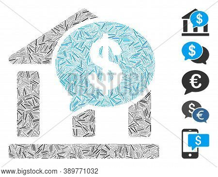 Line Mosaic Based On Bank Message Icon. Mosaic Vector Bank Message Is Created With Scattered Line El