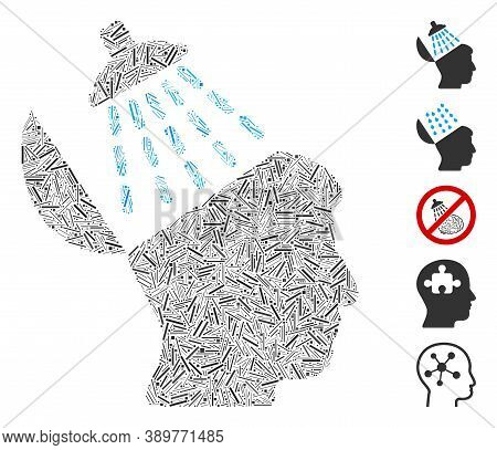 Line Collage Based On Brain Washing Icon. Mosaic Vector Brain Washing Is Formed With Random Line Spo