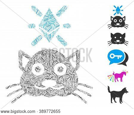 Hatch Mosaic Based On Crypto Kitty Icon. Mosaic Vector Crypto Kitty Is Composed With Randomized Hatc