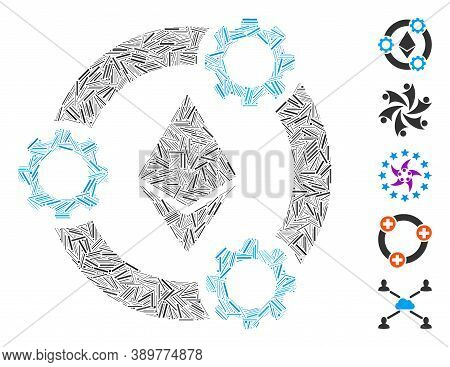 Line Collage Based On Ethereum Pool Collaboration Icon. Mosaic Vector Ethereum Pool Collaboration Is