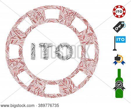 Hatch Mosaic Based On Ito Token Icon. Mosaic Vector Ito Token Is Formed With Random Hatch Items. Bon