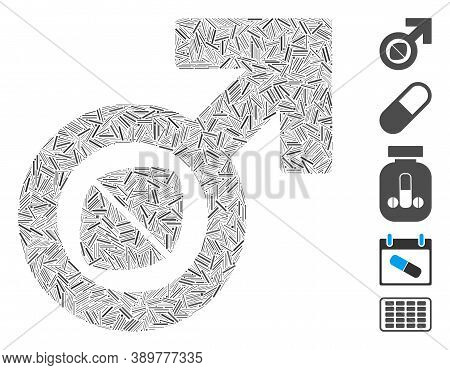 Line Mosaic Based On Male Potency Tablet Icon. Mosaic Vector Male Potency Tablet Is Designed With Sc