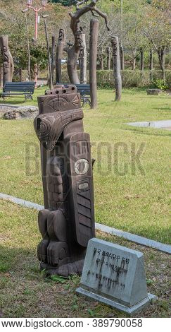 Chilgapsan, South Korea; October 2, 2020: For Editorial Use Only. Korean Totem Resembling Bird Stand