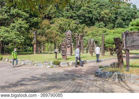 Chilgapsan, South Korea; October 2, 2020: For Editorial Use Only. Three Unidentified Men Walking Thr