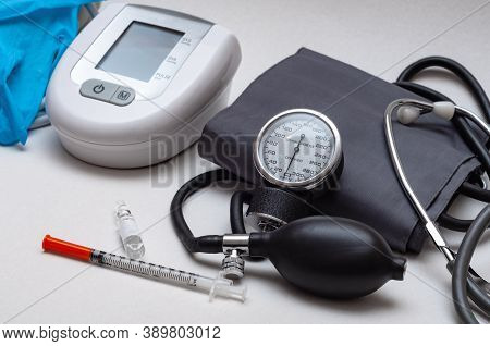 Different Medical Objects On White Background. Health Care.