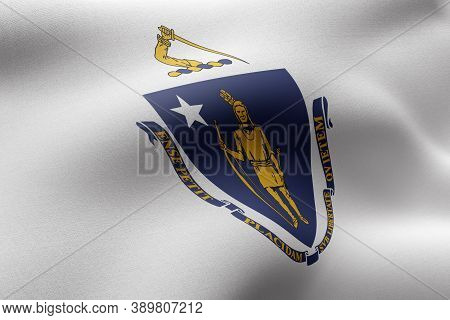 3d Rendering Of A Detailed And Textured Massachusetts Usa State Flag