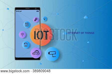 Internet Of Things Concept(iot). Symbol Connected With Icons Of Typical Iot.  User Connecting Interc