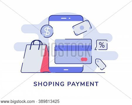 Shopping Payment Concept Hite Isolated Background With Flat Outline Style