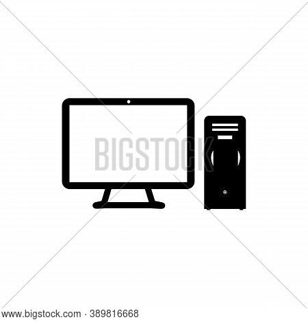 Desktop Computer Black Icon On A White Background. System Unit. Vector Eps10