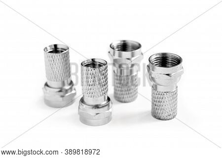 Closeup - Connector F-type Isolated On White Background