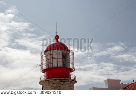 Cabo Sao Vicente, Sagres, Portugal, September 18, 2020. The Lighthouse At Saint Vincent Cape Is Cons