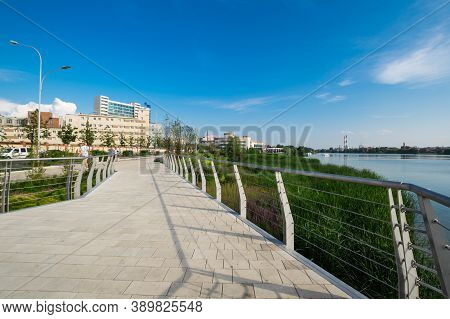 Kazan, Russia - July 16, 2018: Embankment Of The Lake Nizhny Kaban In Kazan, Capital Of Republic Tat