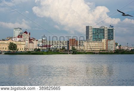 Kazan, Russia - July 16, 2018: Embankment Of The Lake Nizhny Kaban In The Historical Center Of Kazan