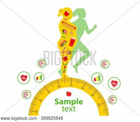 Weight Loss. The Influence Of Diet On The Weight Of The Person. Young Woman Before And After Diet An