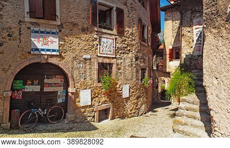 Canale Di Tenno, Italy - 07 21 2017: Beautiful Medieval Village Near The Lake Lago Di Garda, Hisoric