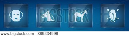 Set Dog, Horse Head, And Wild Boar. Square Glass Panels. Vector