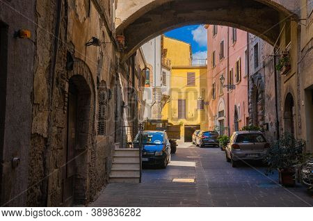 Picturesque Cityscape In Orte, A Small Medieval Town Built On A High Drop Shaped Cliff