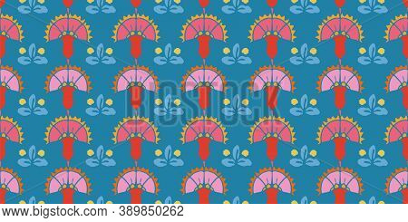 Geometric Vintage Kitchen Folk Art Flower Pattern. Vector Vintage Florals In Alignment. Colourful St