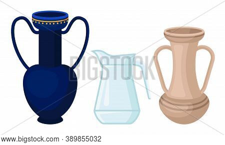 Ceramic And Glass Pitchers As Container For Pouring Liquids Vector Set