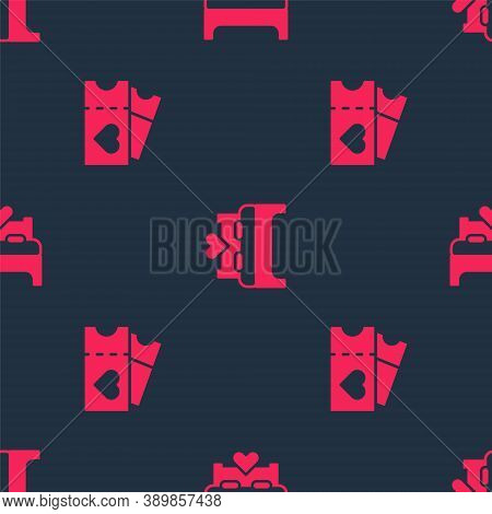 Set Love Ticket And Bedroom On Seamless Pattern. Vector