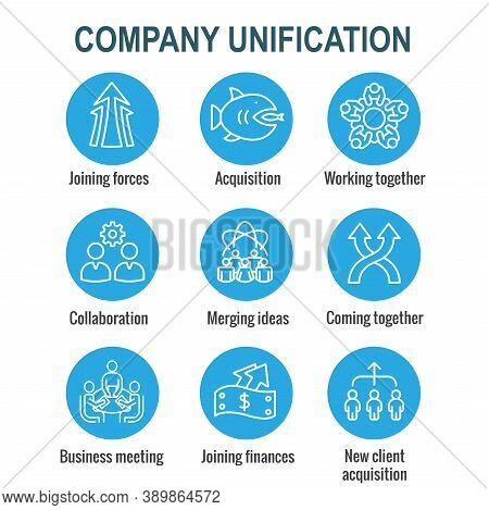Companies Merging Together, One Buying Out The Other & Icon Set Banner