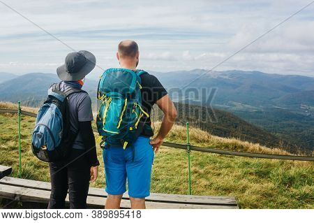 Bieszczady National Park In Poland Landscape. Autumn Mountain Trekking. Rural Scenery Background. Hi