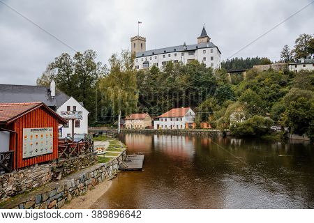Small Ancient Town And Medieval Castle Rozmberk Nad Vltavou, South Bohemia, Czech Republic, Septembe