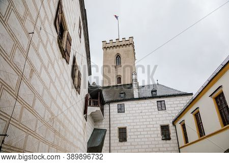 Medieval Castle Rozmberk Nad Vltavou, Courtyard With Renaissance Arcade, South Bohemia, Czech Republ