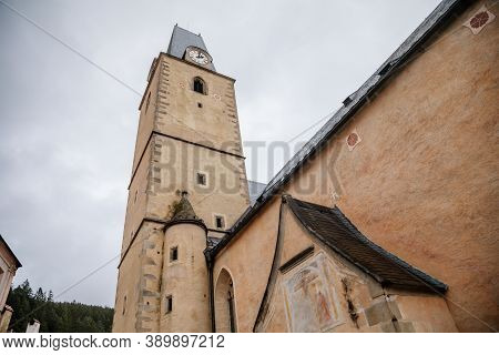 Church Of St. Nicholas In Small Ancient Town Rozmberk Nad Vltavou, South Bohemia, Czech Republic, Se