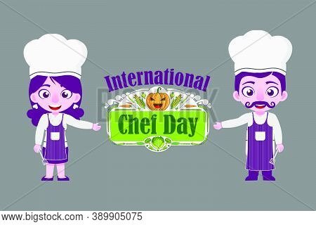 International Chef Day, International Day Profession Chef, Simple Cartoon Illustration, Greeting, Ba