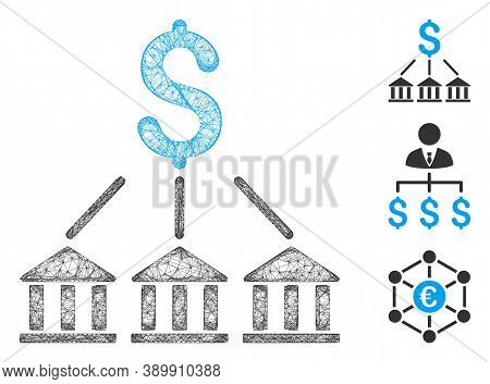 Mesh Bank Association Polygonal Web Icon Vector Illustration. Model Is Based On Bank Association Fla
