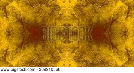Tie And Dye Fabric. Brown Seamless Fabric. Yellow