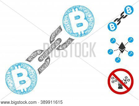 Mesh Bitcoin Blockchain Polygonal Web Symbol Vector Illustration. Carcass Model Is Based On Bitcoin 