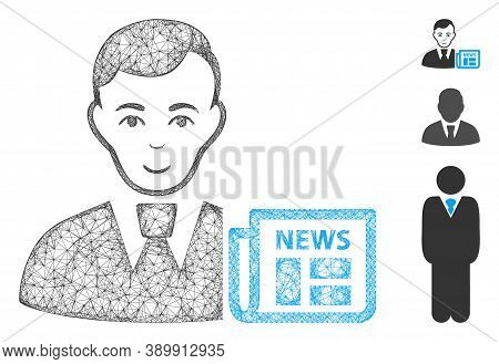 Mesh Businessman News Polygonal Web Icon Vector Illustration. Carcass Model Is Based On Businessman 