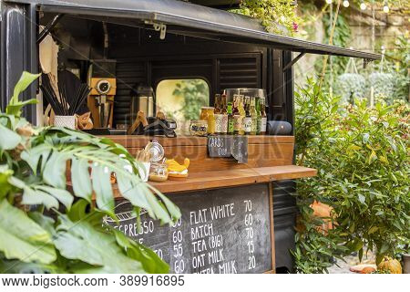 Prague, Czech Republic - 09.10.2020: Popular Botanica Coffee Truck Cafe In Prague City, Czech Republ