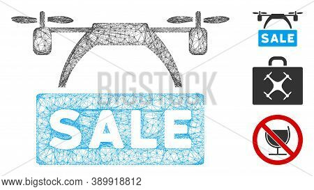 Mesh Drone Sale Banner Polygonal Web Icon Vector Illustration. Abstraction Is Based On Drone Sale Ba