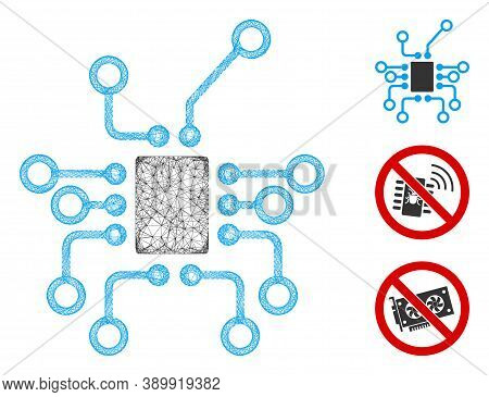 Mesh Electronics Polygonal Web 2d Vector Illustration. Carcass Model Is Based On Electronics Flat Ic