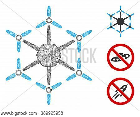 Mesh Hexacopter Polygonal Web Symbol Vector Illustration. Carcass Model Is Based On Hexacopter Flat 