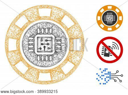 Mesh Processor Casino Chip Polygonal Web Icon Vector Illustration. Abstraction Is Based On Processor